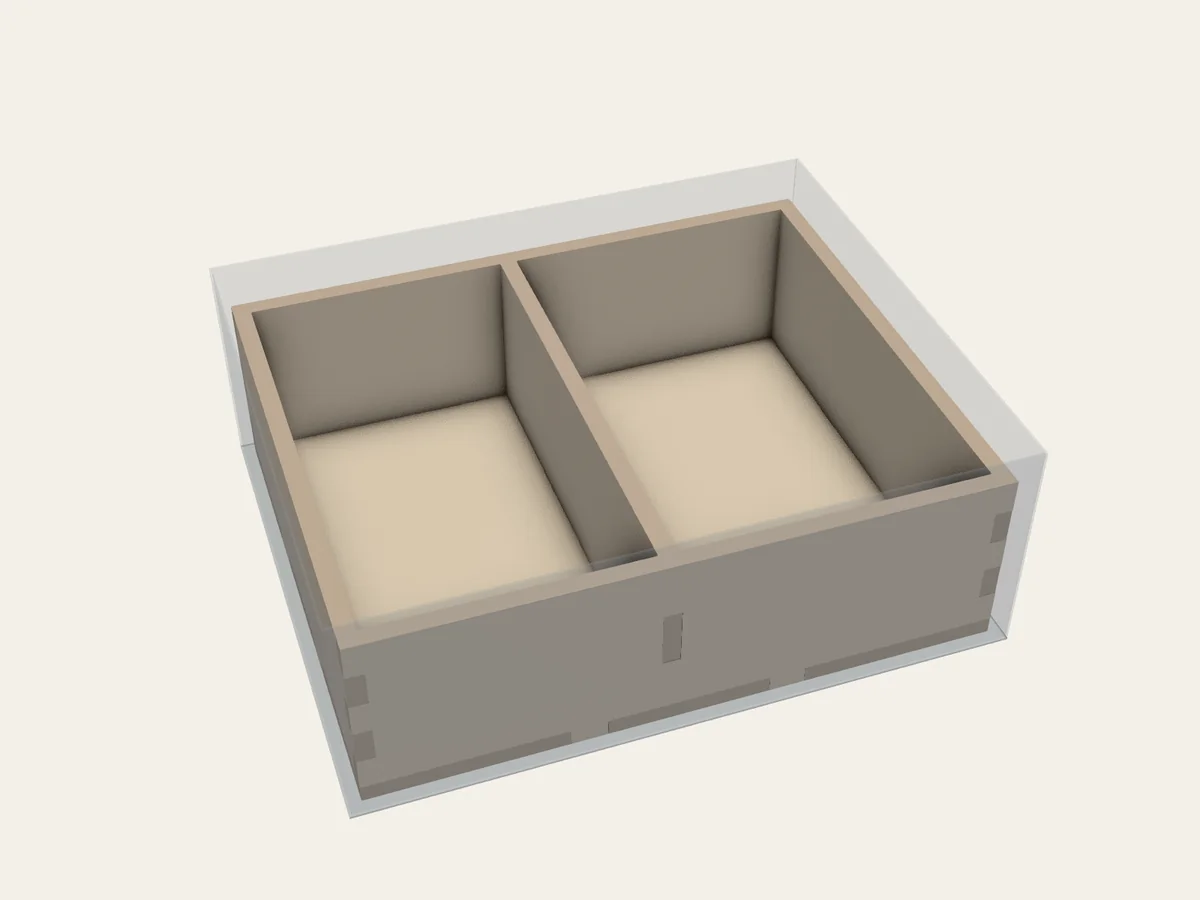BGI example 02: assembled view of One divider. Two compartments.