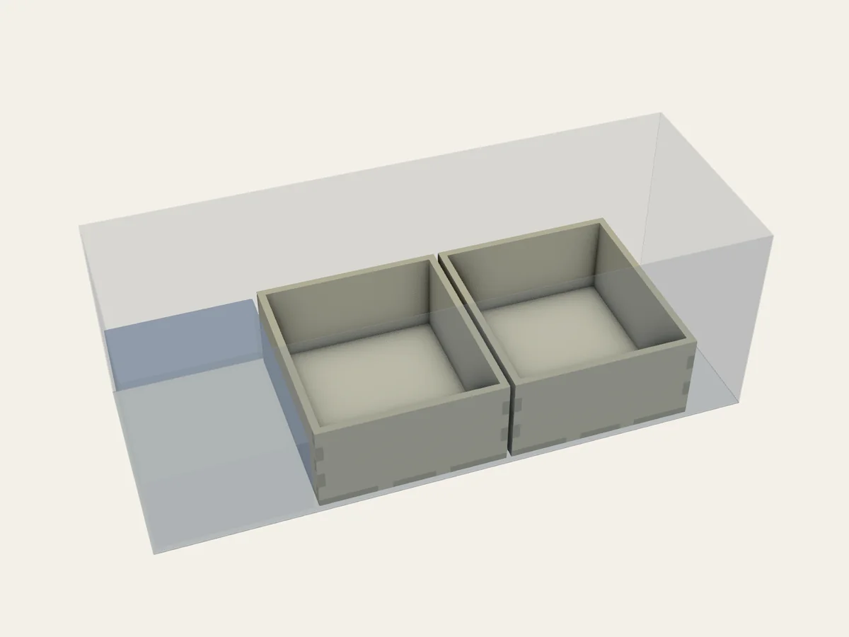 BGI example 72: assembled view of Trays Beside a Fixed Container